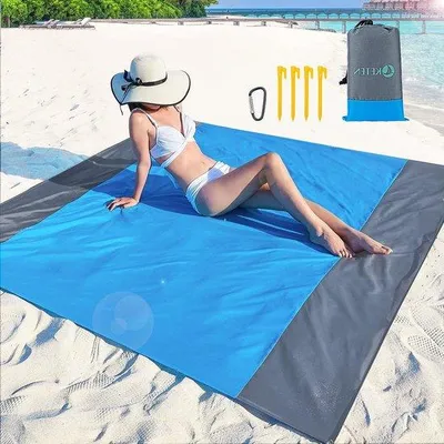 Immagine prodotto di Grande telo da spiaggia 79" x 83" - Telo da picnic per 4-7 adulti - Coperta da viaggio e da campeggio