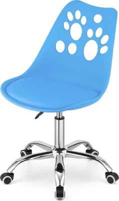 Image de Chaise pivotante avec roulettes, réglable Chaise de bureau avec dossier, polypropylène plus coussin en similicuir, piétement chromé, bleu