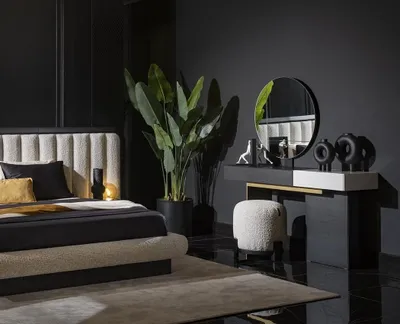 Produktbild von Schminktisch mit Spiegel aus Holz in Schwarz elegant und klassisch