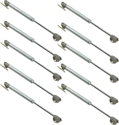 Obrázok produktu pre Sada 10 plynových vzpier 100N pre nábytkové čelá, 26,5 cm, strieborná, vrátane montážnej sady - spoľahlivé riešenie pre elegantný dizajn nábytku.