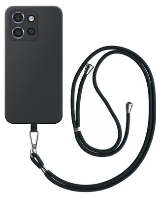 Immagine prodotto di Adatto per Motorola Edge 50 Neo Custodia per telefono con cordino nero staccabile - Custodia flessibile in silicone TPU con cordino nero - Nero - Smartphonics