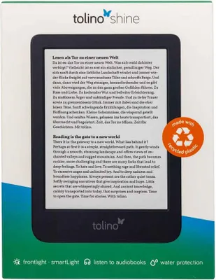 Produktbild von Tolino shine 5, 15,2 cm (6"), E Ink Carta, 1072 x 1448 Pixel, CBR, CBZ, EPUB, MOBI, PDF, TXT, JPEG, PNG, 16 GB