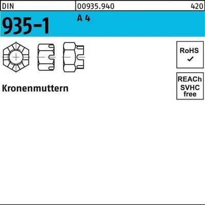 Produktbild von Kronenmutter DIN 935-1 M 24 A 4 10 Stück