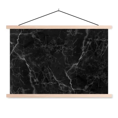 Produktbild von MuchoWow® Textilposter Marmor - Schwarz - Weiß - Textur - Marmoroptik 120x80 cm mit holzfarbenen Rahmen - Aufhängeset