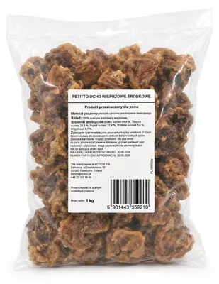 Zdjęcie produktu dla PETITTO Ucho wieprzowe środkowe Mono - przysmak dla psa - 1kg