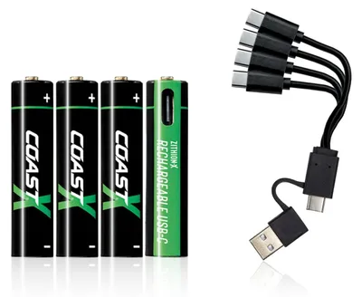 Produktbild von Coast AAA USB-C Akkus, ZITHION-X, Lithium-Ionen 1,5V 750 mAh, Langlebig, Lädt in