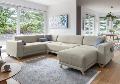 Produktbild von MIUFORM Classy Sophie - Ecksofa mit Bettfunktion und Bettkasten U-FORM LINKS - 330x212cm - Beige - Sofa Schlafsofa Couch