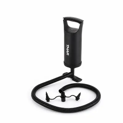 Produktbild von THAR Handluftpumpe mit Schlauch und 3 Aufsätzen, Schwarz