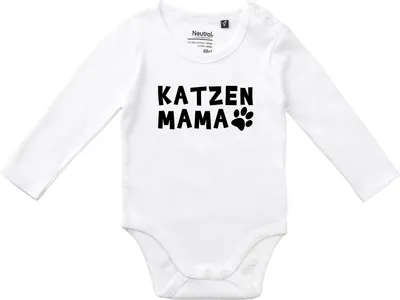 Produktbild von Huuraa Baby Body Katzenmama Tapse 62 White  Baumwolle Fairtrade Langarmbody Geschenkidee