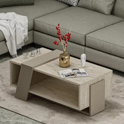 Produktbild von HOMIDEA Melisa Couchtisch – Moderner Sofatisch und Wohnzimmertisch mit Ablagefläche – 91,8 x 48,8 x 35 cm (Travertin/Beige)