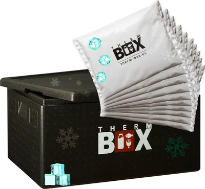 Produktbild von THERM BOX Styroporbox B80 mit 10x Kühlakku 80L Kühlbox Innen: 62,5x42,5x32cm Transportbox Wiederverwendbar für E3 Kiste