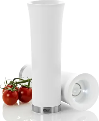 Produktbild von AdHoc EP45 elektrische Salzmühle oder Pfeffermühle mit Kipp-Mechanismus und LED Milano white, Kunststoff | Edelstahl