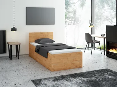 Produktbild von Bett mit Lattenrost Jugendbett Doppelbett mit/ohne Matratze Bettkasten Eiche, Matratze:ohne Matratze, model:90x200cm
