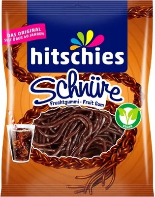 Produktbild von Hitschies Cola Schnüre Fruchtgummi mit spritzigem Colageschmack 125g