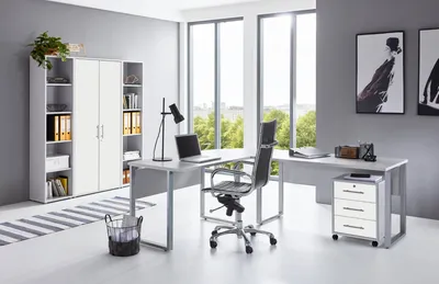 Produktbild von Büromöbel-Set TABOR PRO 3 in lichtgrau / weiß matt, Arbeitszimmer Komplett-Set