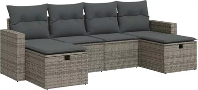 Immagine prodotto di vidaXL Set di divani da giardino a 6 pezzi con cuscini in rattan grigio