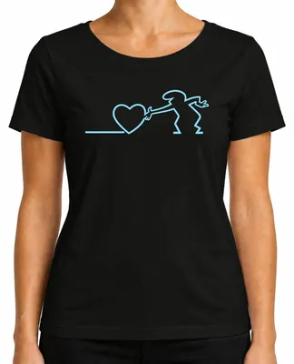 Produktbild von La Linea Strichmännchen Herz Liebe Balum Cartoon Osvaldo Cavandoli Damen T-Shirt, Schwarz, XL