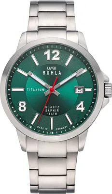 Immagine prodotto di UMR RUHLA-Classic 32003 - Movimento svizzero Ronda 515 - Elegante orologio al quarzo in titanio con quadrante verde