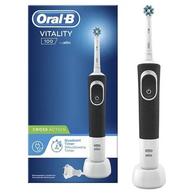 Obrázek produktu pro Oral-B Vitality 100 CrossAction, Dospělý, Oscilačně rotační kartáček, Černá, Bílá, 2 min, Baterie, Zabudovaná baterie