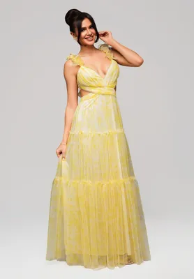 Produktbild von Ombre  Langes Chiffonkleid mit floralen Details gelb M