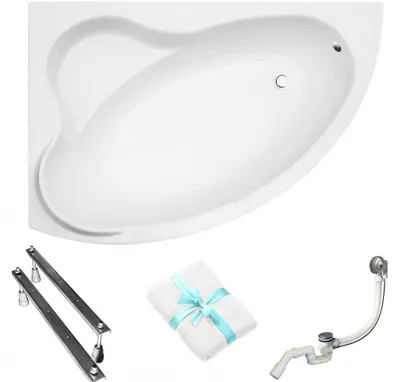 Produktbild von Aqua For You | Besco Badewanne Ada Links - Eckbadewanne – 140x90 Cm - Antibakterielle Beschichtung - Mit Siphon Und Füßen - Acryl