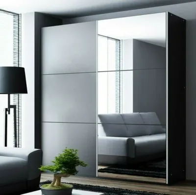 Produktbild von Schiebeschrank VIGO 120 cm mit Spiegel – kompakter Kleiderschrank Schiebetürenschrank modern (Graphit)