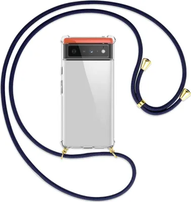 Produktbild von Handykette Backcover-Schutzhülle mit Band (Metall goldfarben) für Google Pixel 6 - dunkelblau
