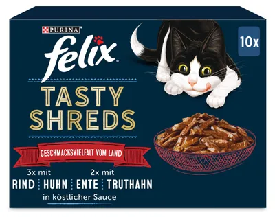 Productafbeelding van FELIX Tasty Shreds in saus, diverse smaken, 60 stuks (6 x 10 x 80g)