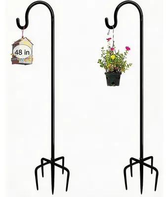 Zdjęcie produktu dla Zestaw 2 haczyków metalowych, czarne, 120 cm, z podstawą z 5 zębami, do dekoracji ogrodu