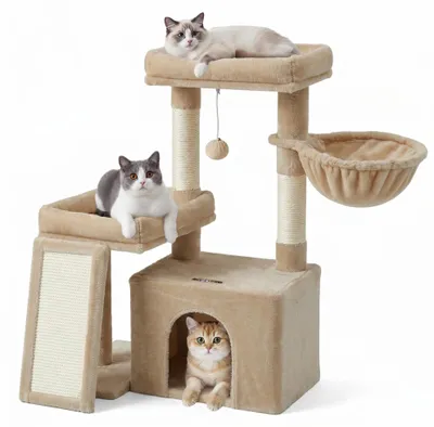 Produktbild von Feandrea Kratzbaum, Katzenbaum mit Kratzsäulen, Rampe, Katzenkratzbaum, 2 große