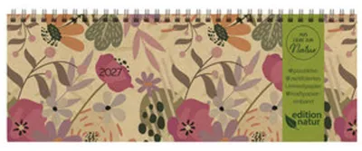 Productafbeelding van Bureaukalender "Bloemenweide" 2027, liggend: 1 week per pagina. Duurzame bureaukalender. Formaat: 29,8 x 10,5 cm