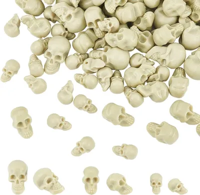 Produktbild von Mini Plastikschädel 140 Stück, realistische Form, für Halloween Dekoration, gruselige Atmosphäre