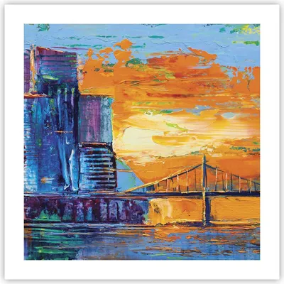 Produktbild von Poster - Poster ohne Rahmen - Stadt Brücke pastos - 50x50 cm - Wand Bild - Wanddeko - Wandbilder - Kunstposter - Wandposter - Bilder - Kunstdruck - Wanddekoration - Wandbild - P2XAC50x50-4392