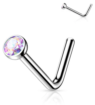 Produktbild von Nasenstecker Titan: Nasenpiercing Kristall Stecker gebogen Aurora Borealis