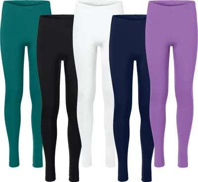 Produktbild von Merry Style 5er Pack Leggings Mädchen Lange Kinder Leggings aus Viskose MS10-130 (Schwarz/Weiß/Marineblau/Smaragdgrün/Purpur, 158)