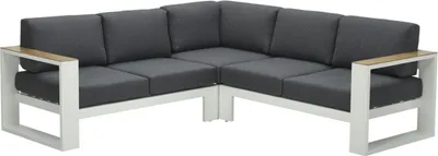 Produktbild von Garden Impressions Cube Lounge Set 3-teilig - mattweiß/ reflexschwarz/ Teakholzoptik