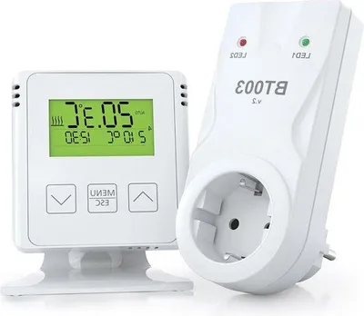 Productafbeelding van Draadloze thermostaat met tussenstekker - Bereik van 35 meter - Geschikt voor elektrische verwarming en infraroodverwarming - Wekelijkse programma's - Vorstbeveiliging - Wit