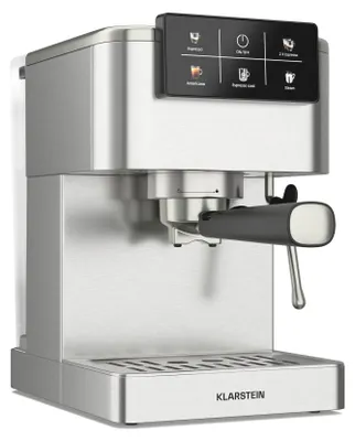 Obrázok produktu pre Klarstein SteelPresso Touch kávovar s portafiltrom - 20 barov, 1350 W, nehrdzavejúca oceľ, 1,5 l nádrž na vodu, dotykový displej, integrovaný napeňovač mlieka, kompaktný dizajn, kávovar