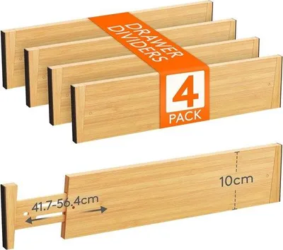 Productafbeelding van Famanu bamboe serviesrek - 10 cm hoog - verstelbaar van 41 tot 56 cm - ideaal voor keuken en kantoor - duurzaam materiaal - praktisch en