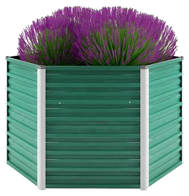 Produktbild von Hochbeet aus Metall für Garten, Gemüse- und Blumenkasten, Verzinkter Stahl 129x129x77 cm Grün
