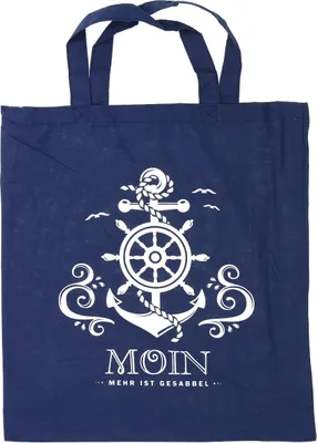 Produktbild von Maritime „Moin“ Baumwolltasche/Jutebeutel/Stofftasche dunkelblau mit einseitig bedrucktem Anker 38x42cm, Einkaufstasche Tasche Tragetasche