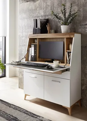 Produktbild von SECRET - Sekretär Weiß mit Eiche Altholz mit Platz für einen Monitor