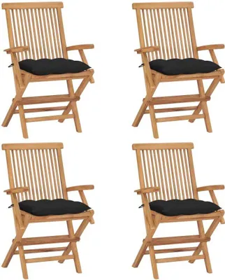 Produktbild von Gartenstühle mit Schwarzen Kissen 4 Stk. Massivholz Teak