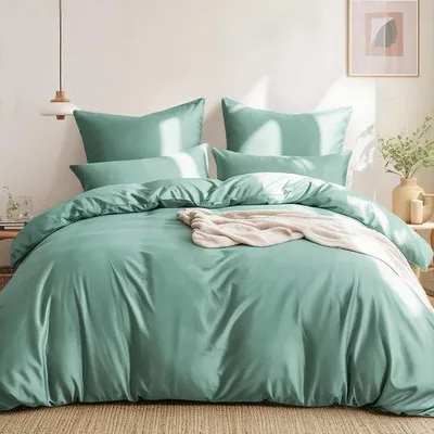 Obrázok produktu pre Sada posteľnej bielizne Unyqoos® zo 100% bavlny, rozmer 200 x 220 cm, obojstranná, so zipsom a 2 vankúšovými obliečkami 80 x 80 cm, farba: svetlozelená
