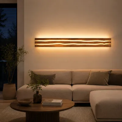 Produktbild von ZMH Wandleuchte Holz 50cm Wandlampe LED Wohnzimmer modern Warmweiß 8W Wandbeleuchtung Innenwandleuchte für Schlafzimmer Flur Treppenhaus Esszimmer