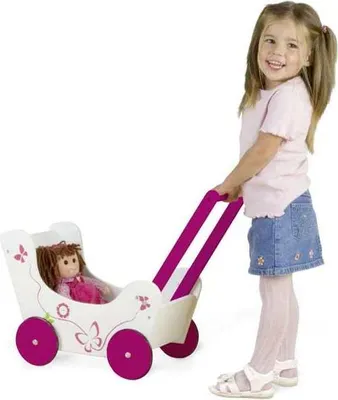 Produktbild von Holz Puppenwagen mit Schmetterlingsmotiv