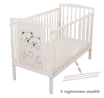 Zdjęcie produktu dla Łóżeczko dziecięce z materacem / Dwa Misie / Łóżeczka niemowlęce drewniane 60x120cm