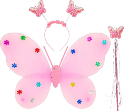Produktbild von Schmetterlings-Set 3-tlg. Haarreif, Flügel und Zauberstab | Rosa