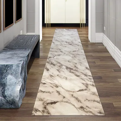 Obrázek produktu pro Koberec do obývacího pokoje Koberec mramorový vzhled v krémově béžové barvě Velikost - 80 x 300 cm
