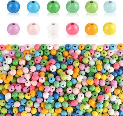 Imagen del producto de Cuentas de madera, de colores, de 10 mm de diámetro, 960 unidades, con agujero, para joyería y proyectos de manualidades